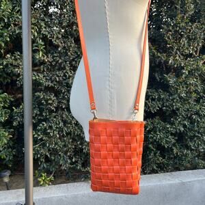 Orange Woven Vegan Leather Crossbody Bag Shoulder Purse